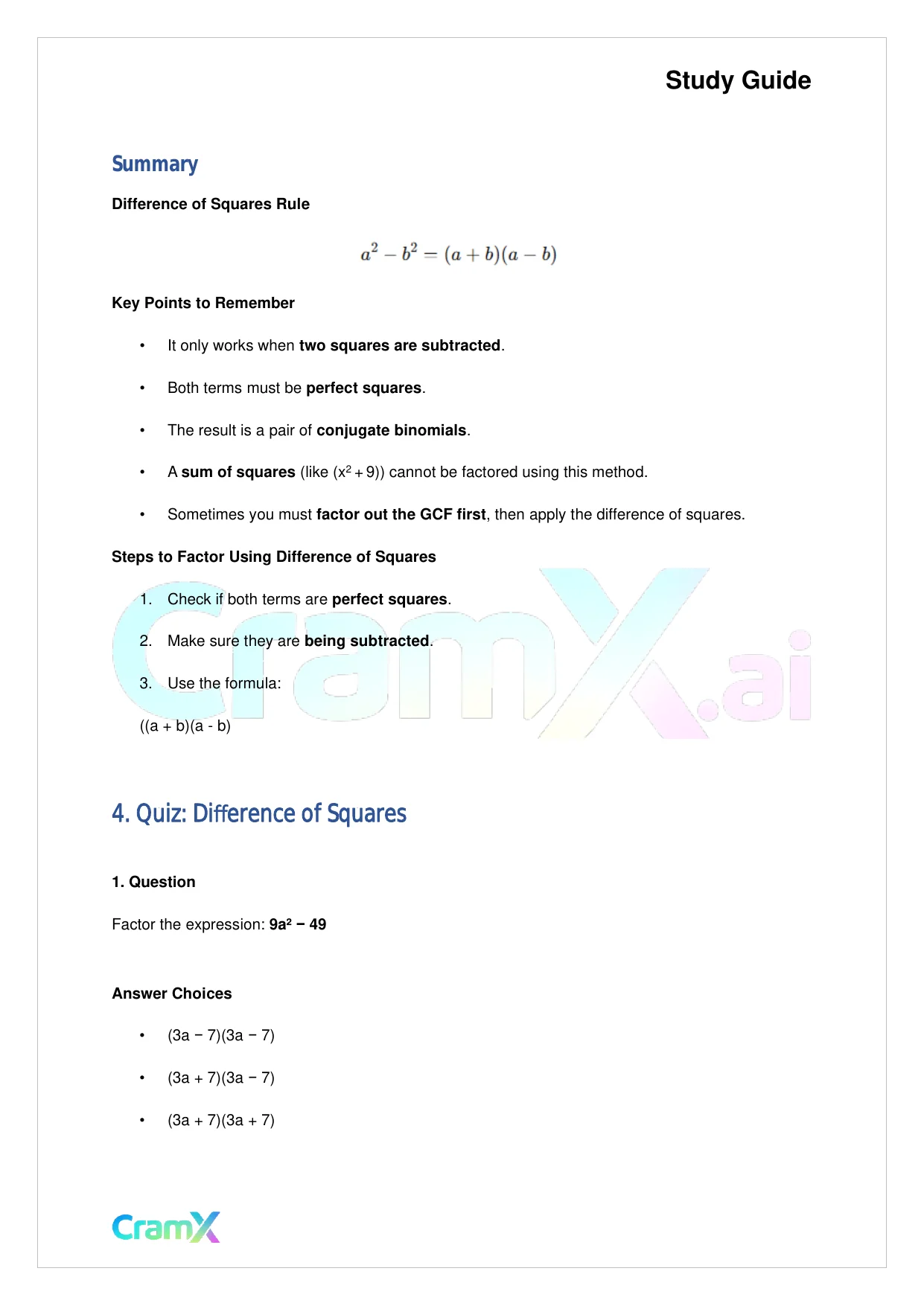 Algebra II - Factoring Polynomials - Page 10 preview image