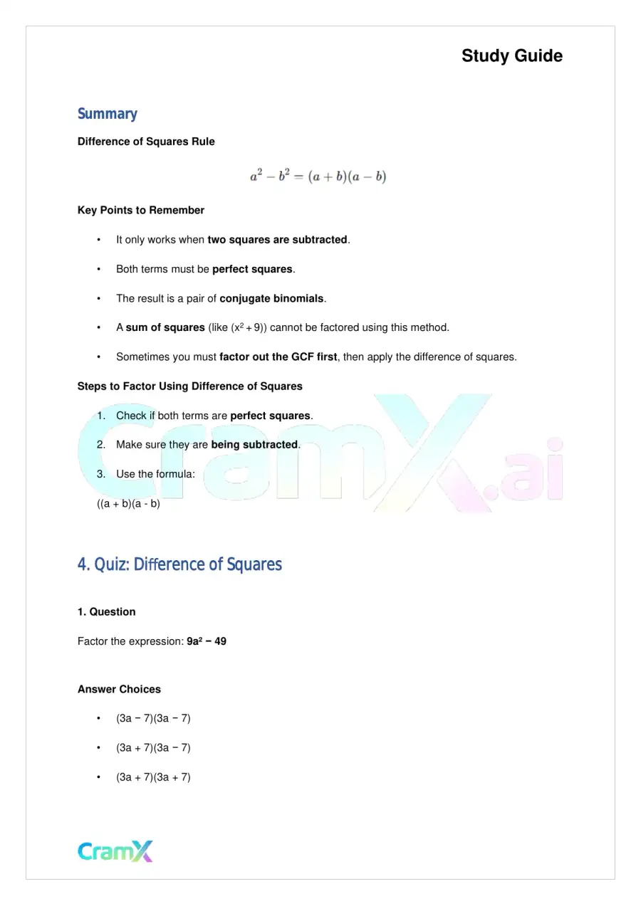 Algebra II - Factoring Polynomials, page 10