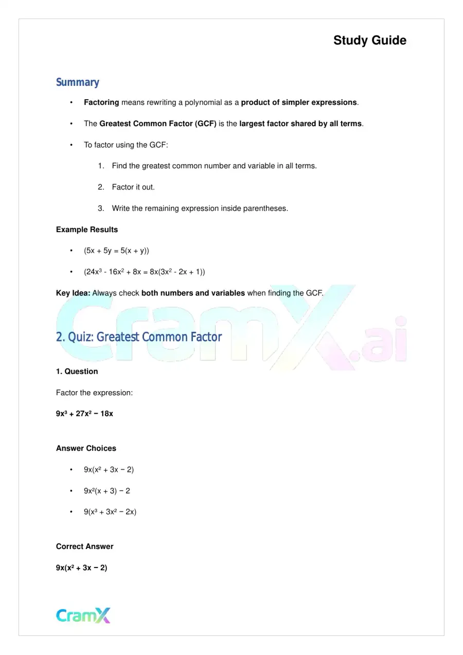 Algebra II - Factoring Polynomials, page 3