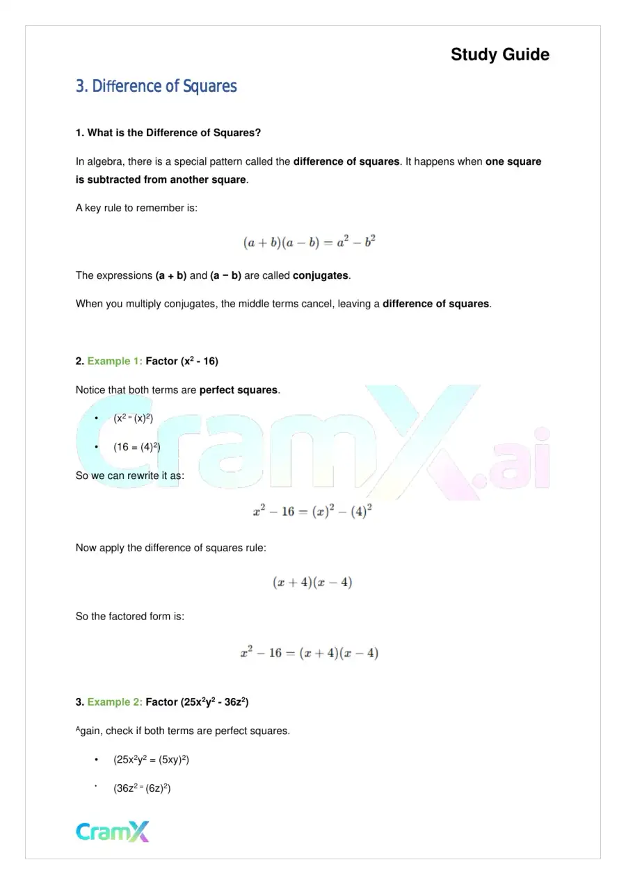 Algebra II - Factoring Polynomials, page 7