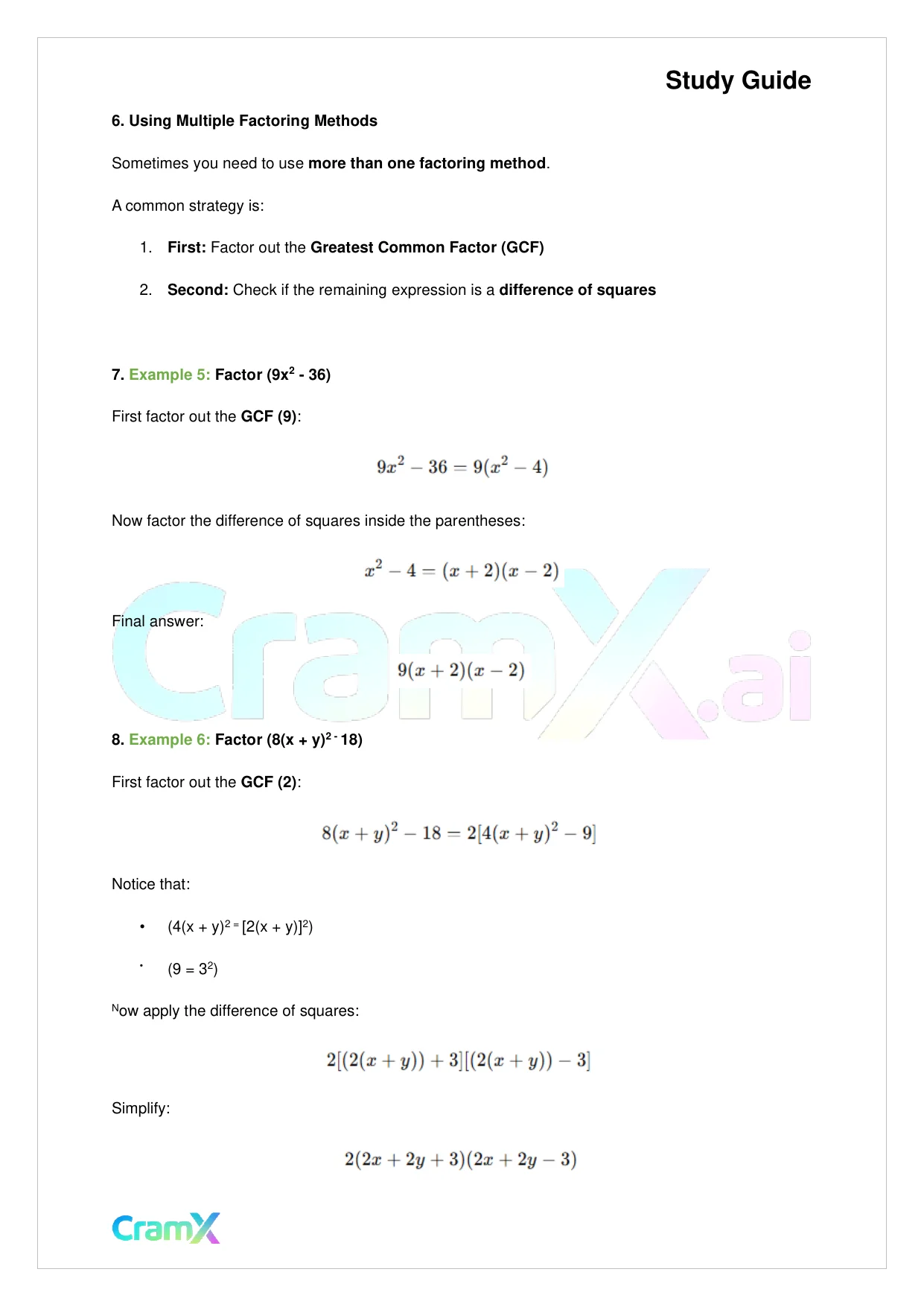 Algebra II - Factoring Polynomials - Page 9 preview image