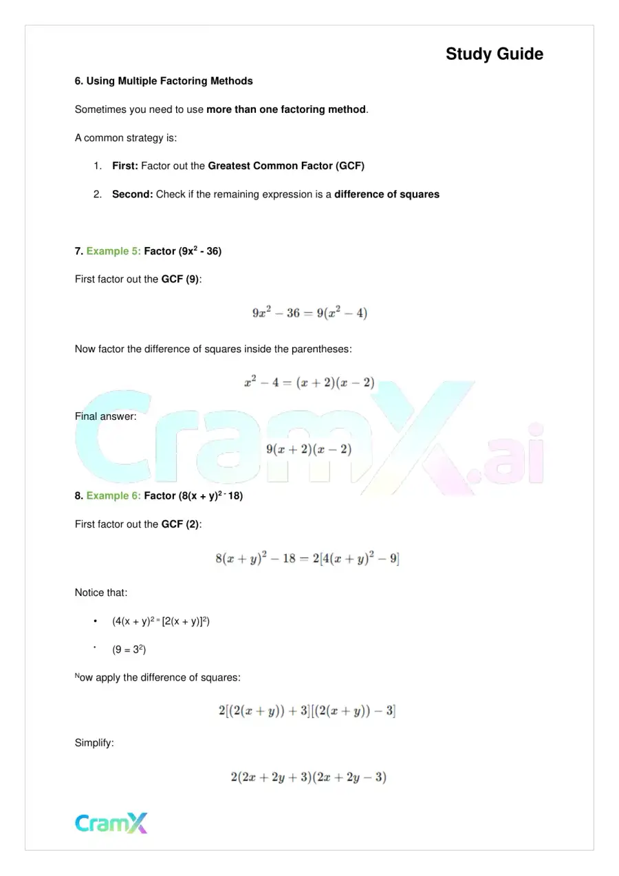 Algebra II - Factoring Polynomials, page 9