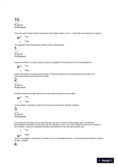 Liberty University BUSI 301 Quiz 2 Exam correct answers over 300 questions - Page 11 preview image