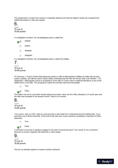 Liberty University BUSI 301 Quiz 2 Exam correct answers over 300 questions - Page 15 preview image