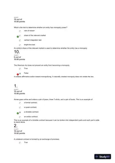 Liberty University BUSI 301 Quiz 2 Exam correct answers over 300 questions - Page 8 preview image