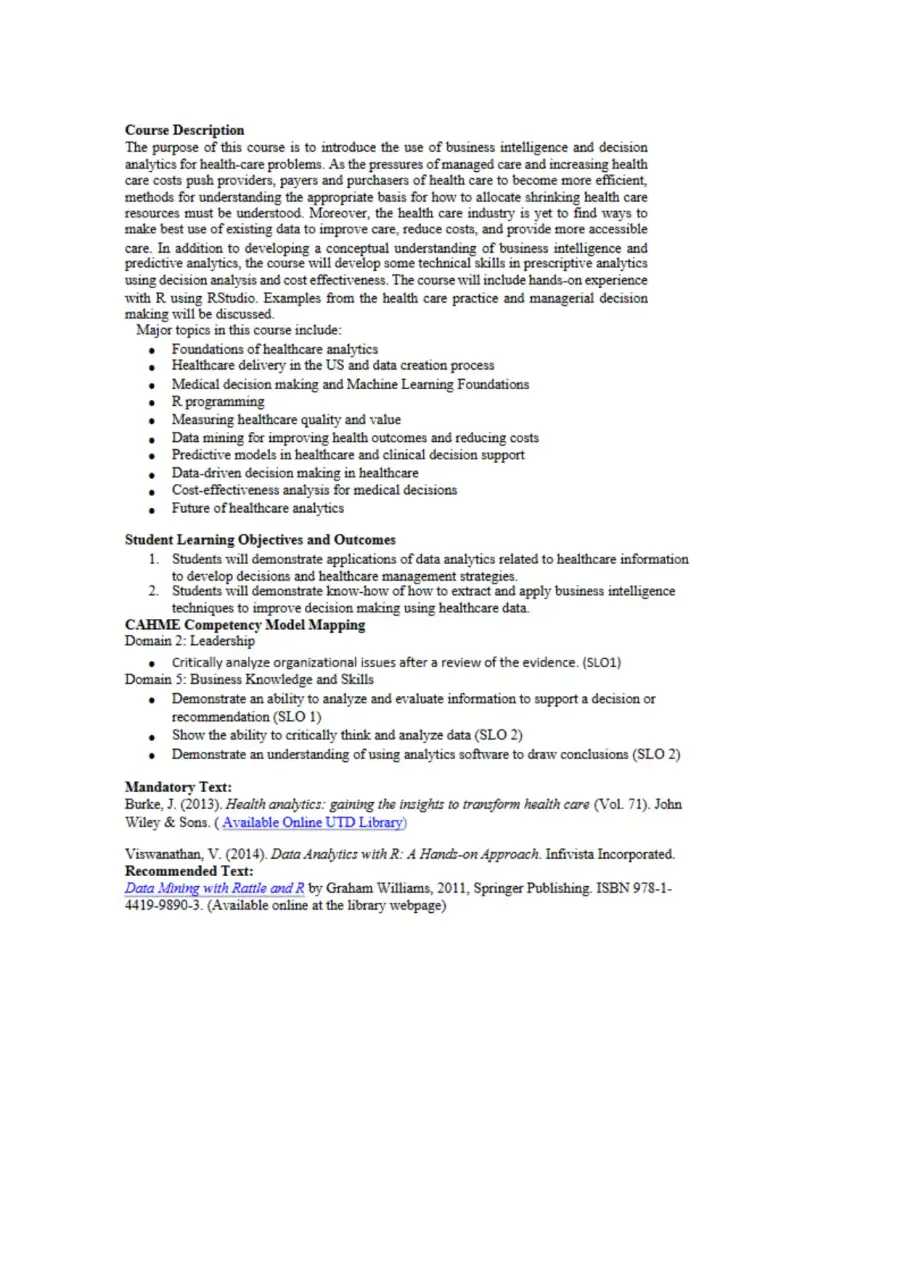 Healthcare Analytics, page 2