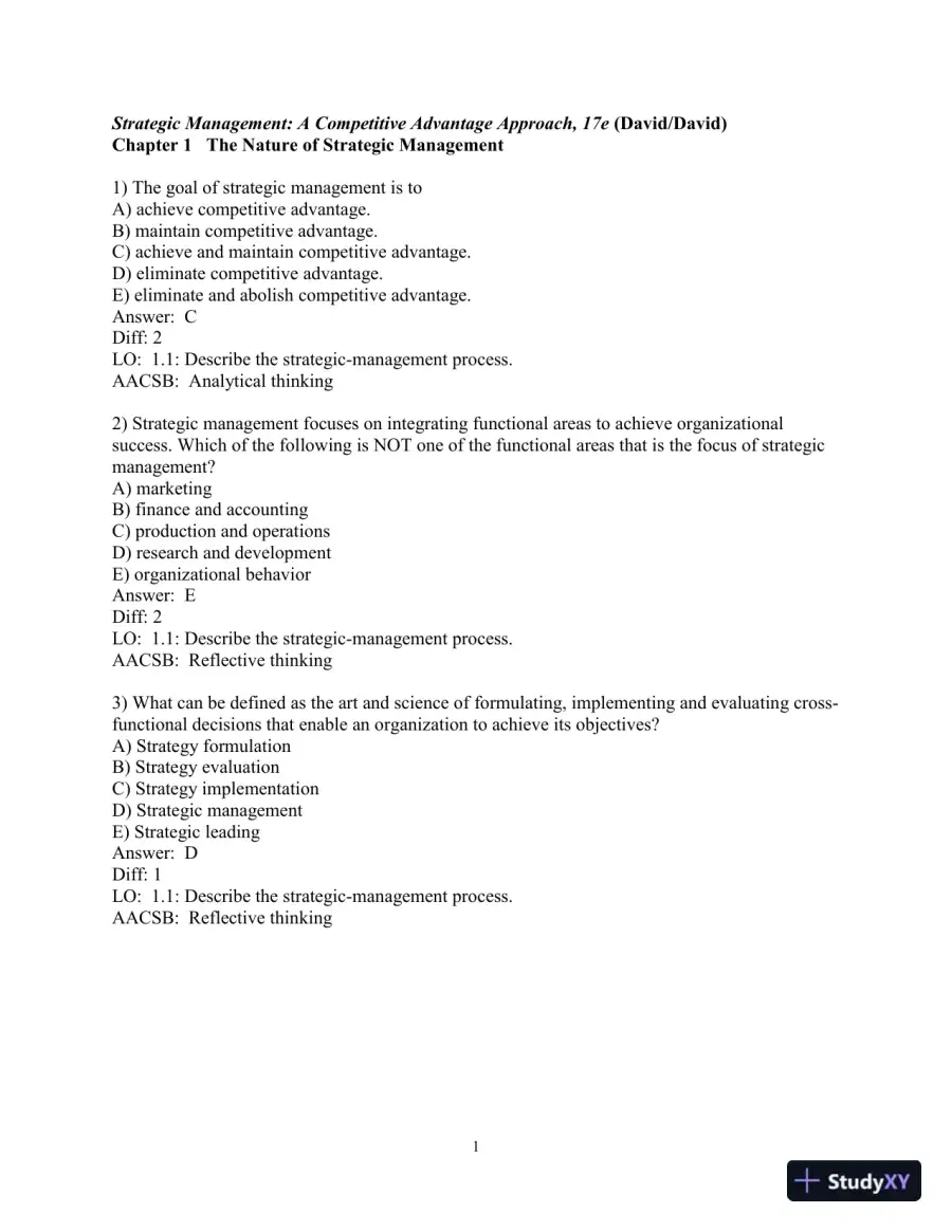 Test Bank for Strategic Management: A Competitive Advantage Approach Concepts and Cases, 17th Edition, page 3