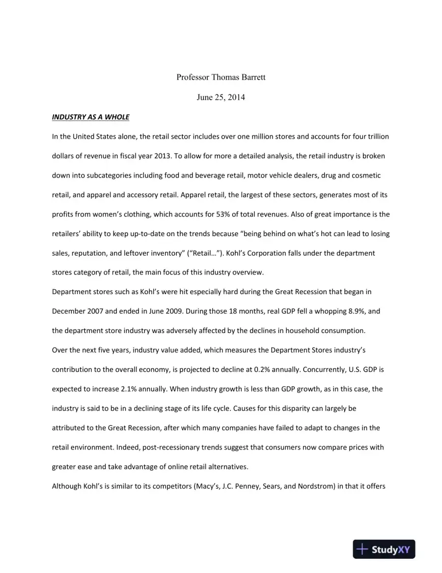 Strategic Considerations in the Potential Acquisition of Kohl�s by J.C. Penney, page 3