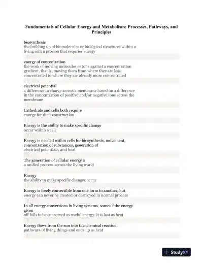 Fundamentals of Cellular Energy and Metabolism: Processes, Pathways, and Principles - Page 1 preview image