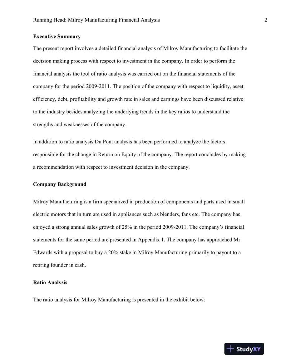 Comprehensive Financial Analysis of Milroy Manufacturing: Performance Evaluation and Investment Recommendation, page 3
