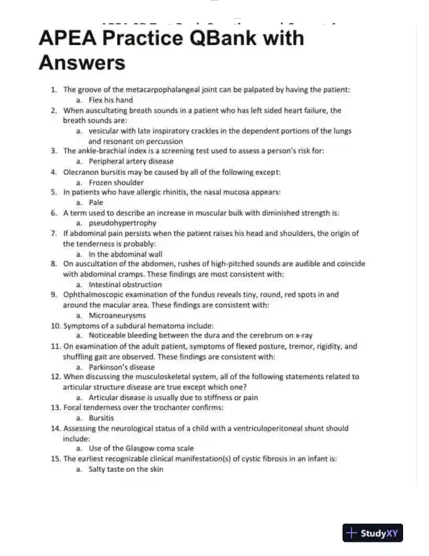 APEA Comprehensive Practice Exam With Answers (150 Solved Questions) - Page 1 preview image