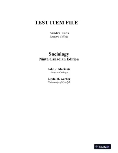 Sociology, Ninth Canadian Edition Test Bank - Page 1 preview image