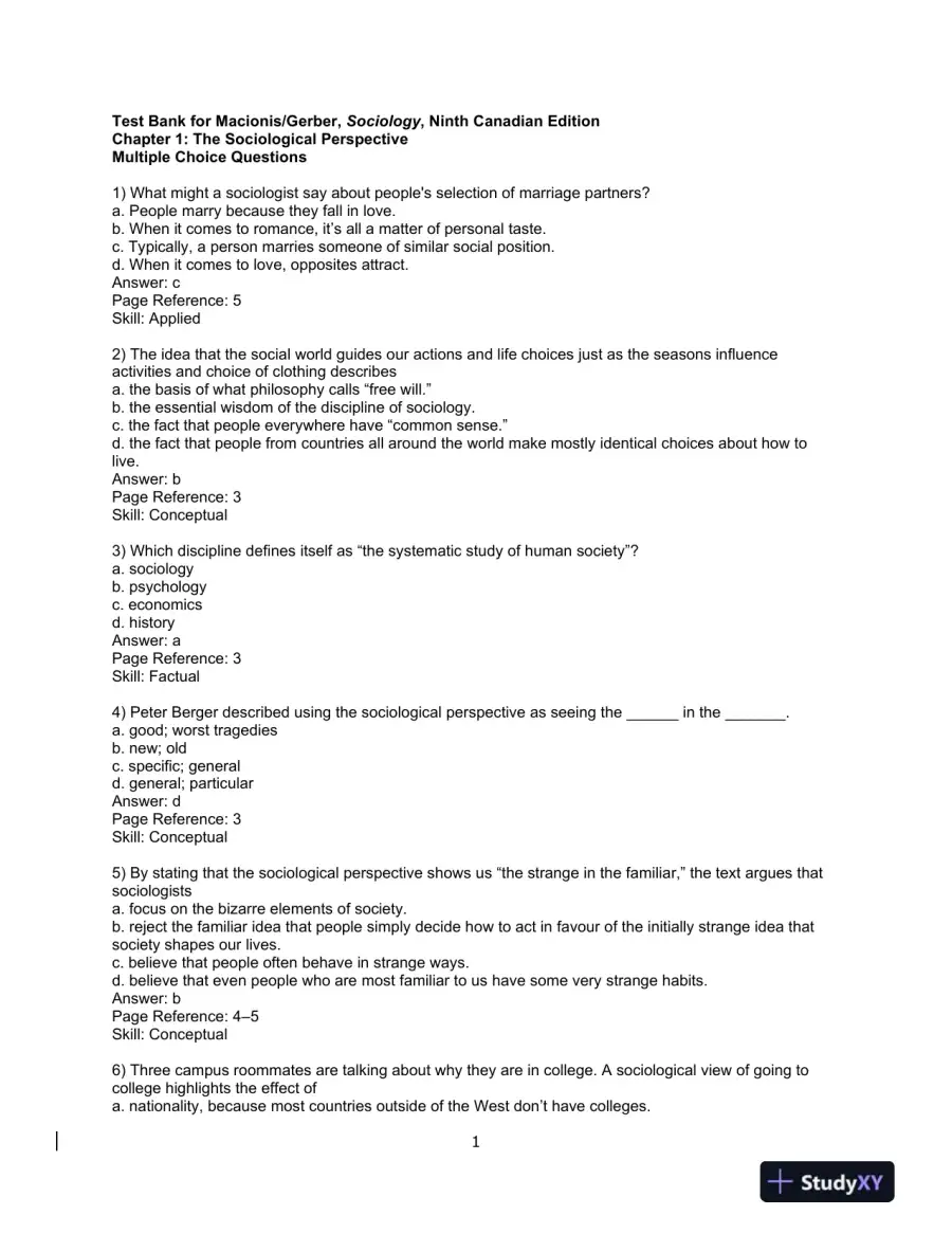 Sociology, Ninth Canadian Edition Test Bank, page 3