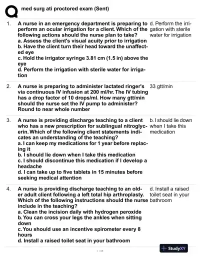 ATI Medical Surgical Nursing Proctored Exam With Answers (100 Solved Questions) - Page 1 preview image