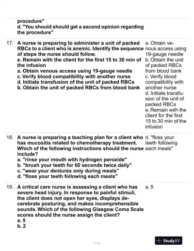 ATI Medical Surgical Nursing Proctored Exam With Answers (100 Solved Questions) - Page 6 preview image
