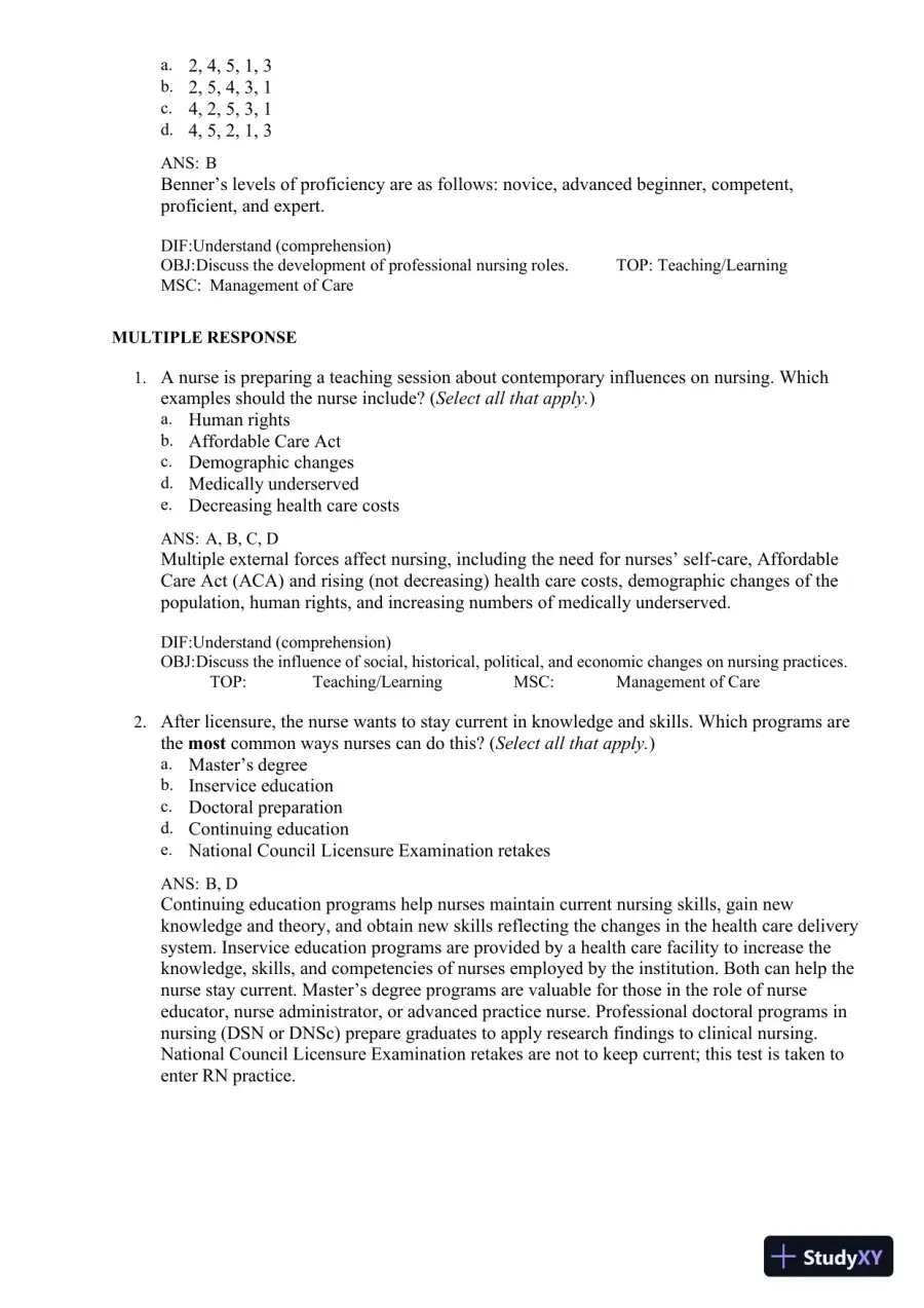 Test Bank for Fundamentals of Nursing, 11th edition (Chapters 1-24), page 10