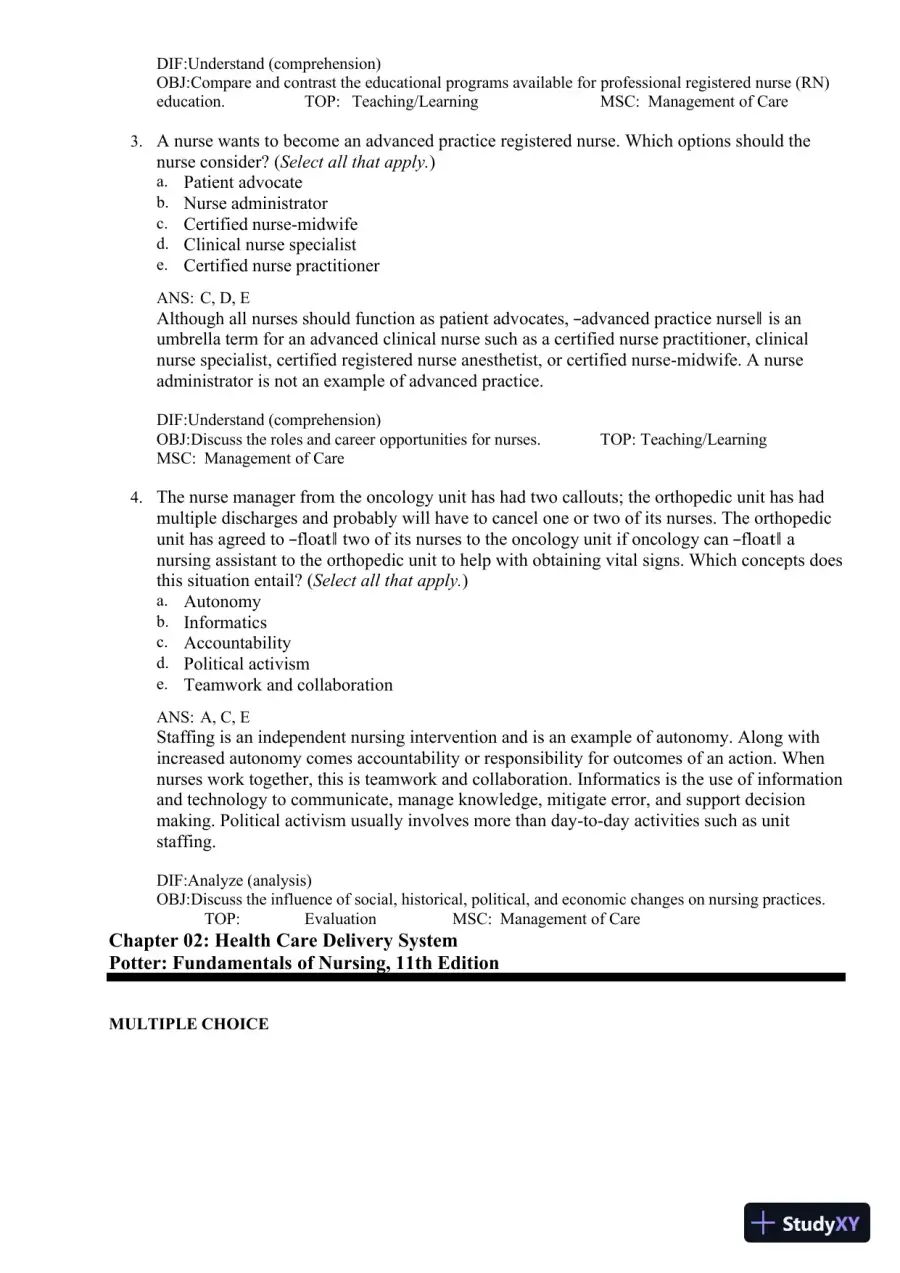 Test Bank for Fundamentals of Nursing, 11th edition (Chapters 1-24), page 11