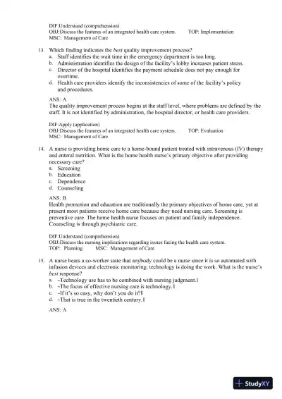 Test Bank for Fundamentals of Nursing, 11th edition (Chapters 1-24) - Page 17 preview image