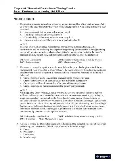 Test Bank for Fundamentals of Nursing, 11th edition (Chapters 1-24) - Page 29 preview image