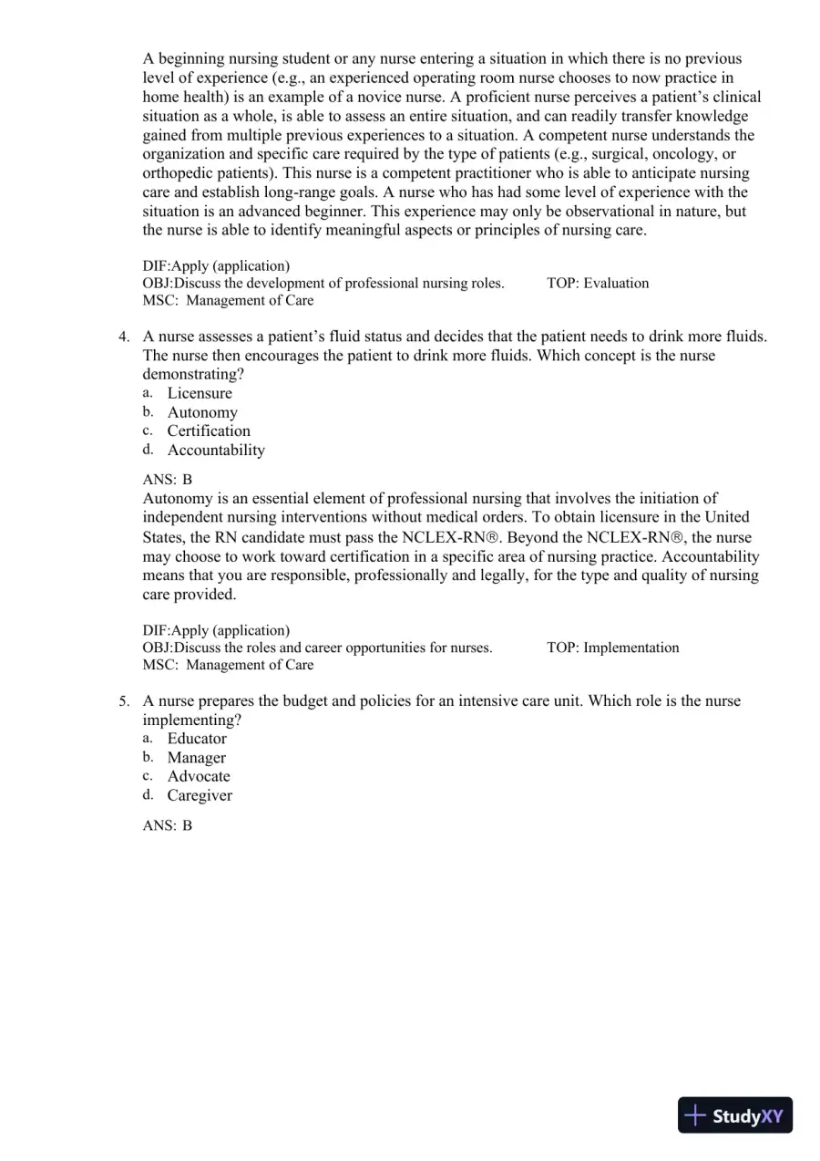 Test Bank for Fundamentals of Nursing, 11th edition (Chapters 1-24), page 4