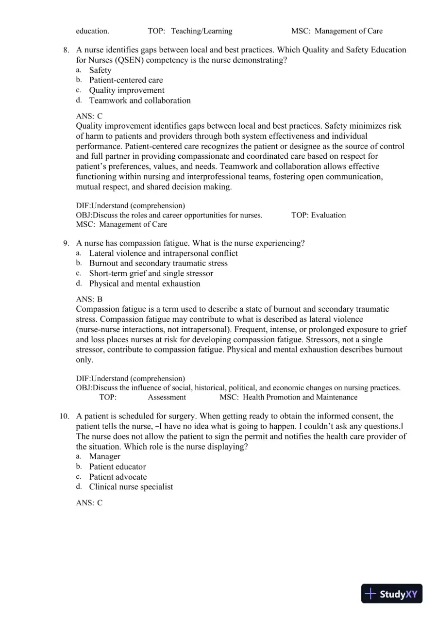 Test Bank for Fundamentals of Nursing, 11th edition (Chapters 1-24), page 6