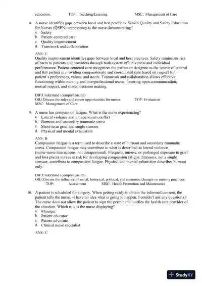 Test Bank for Fundamentals of Nursing, 11th edition (Chapters 1-24) - Page 6 preview image