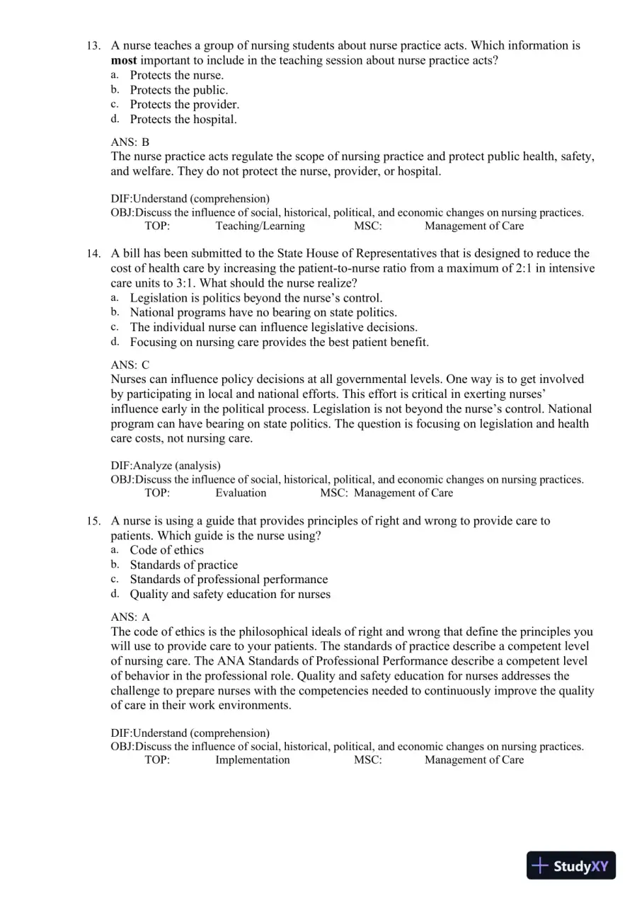 Test Bank for Fundamentals of Nursing, 11th edition (Chapters 1-24), page 8
