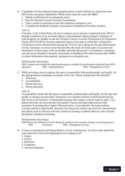 Test Bank for Fundamentals of Nursing, 11th edition (Chapters 1-24) - Page 9 preview image