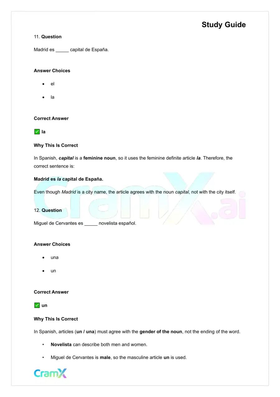 Spanish I - Gender Nouns and Articles, page 10