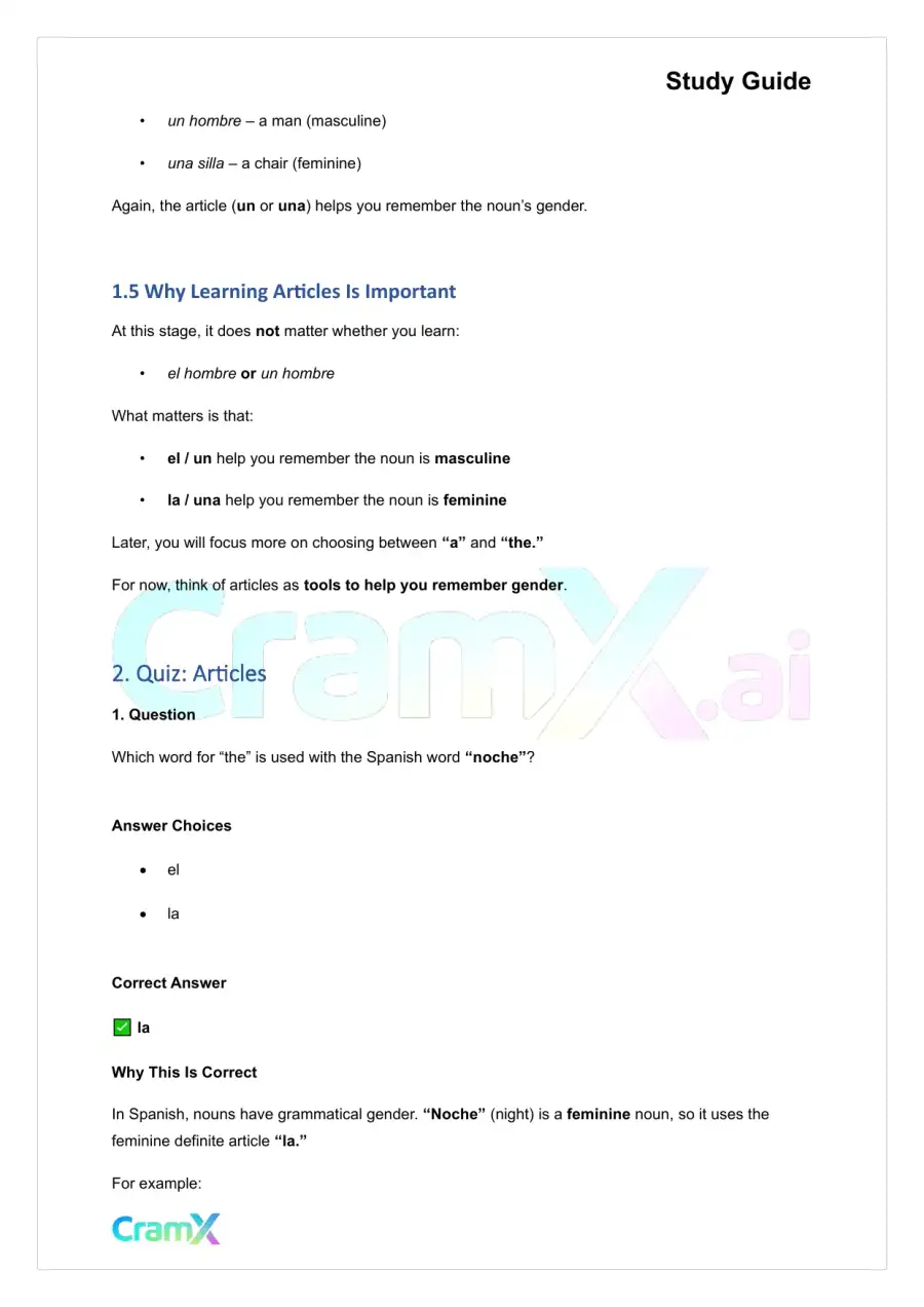 Spanish I - Gender Nouns and Articles, page 3