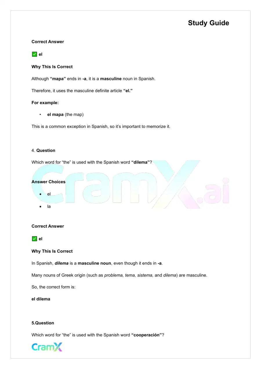 Spanish I - Gender Nouns and Articles, page 5