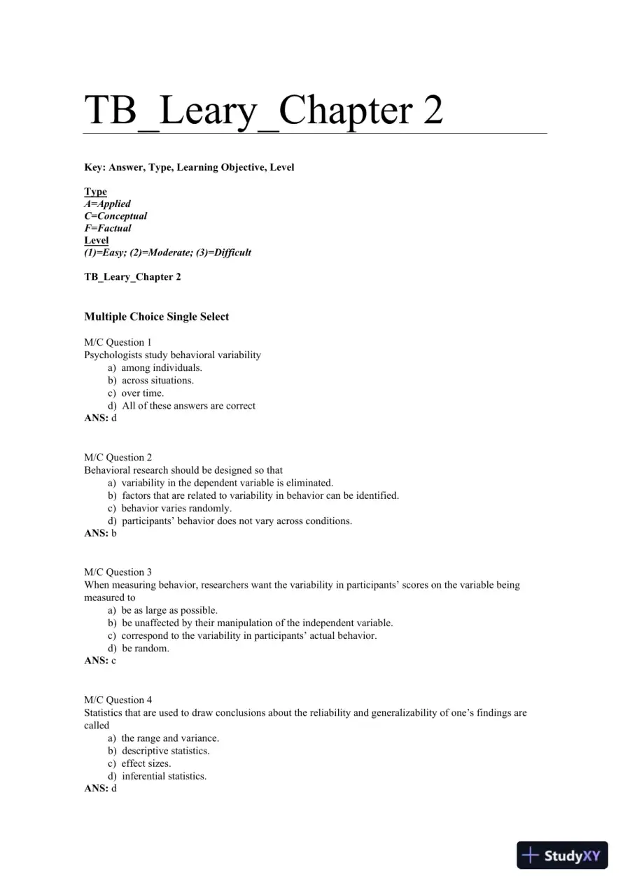 Introduction to Behavioral Research Methods 7th Edition Test Bank, page 9