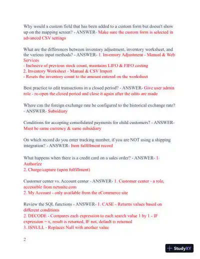 2023-2024 NetSuite ERP Consultant Exam with Answers (183 Solved Questions) - Page 3 preview image