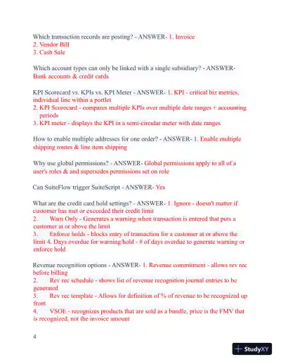 2023-2024 NetSuite ERP Consultant Exam with Answers (183 Solved Questions) - Page 5 preview image
