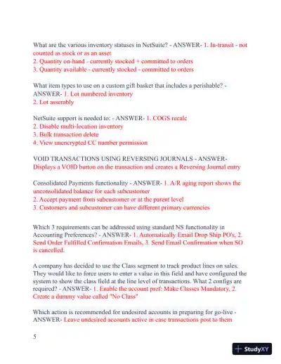 2023-2024 NetSuite ERP Consultant Exam with Answers (183 Solved Questions) - Page 6 preview image