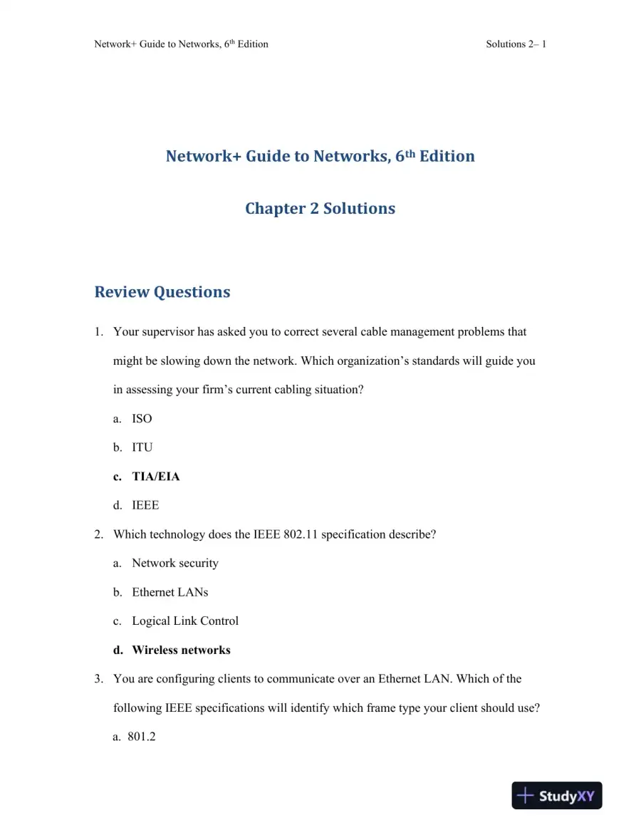 Network+ Guide To Networks, 6th Edition Solution Manual, page 10