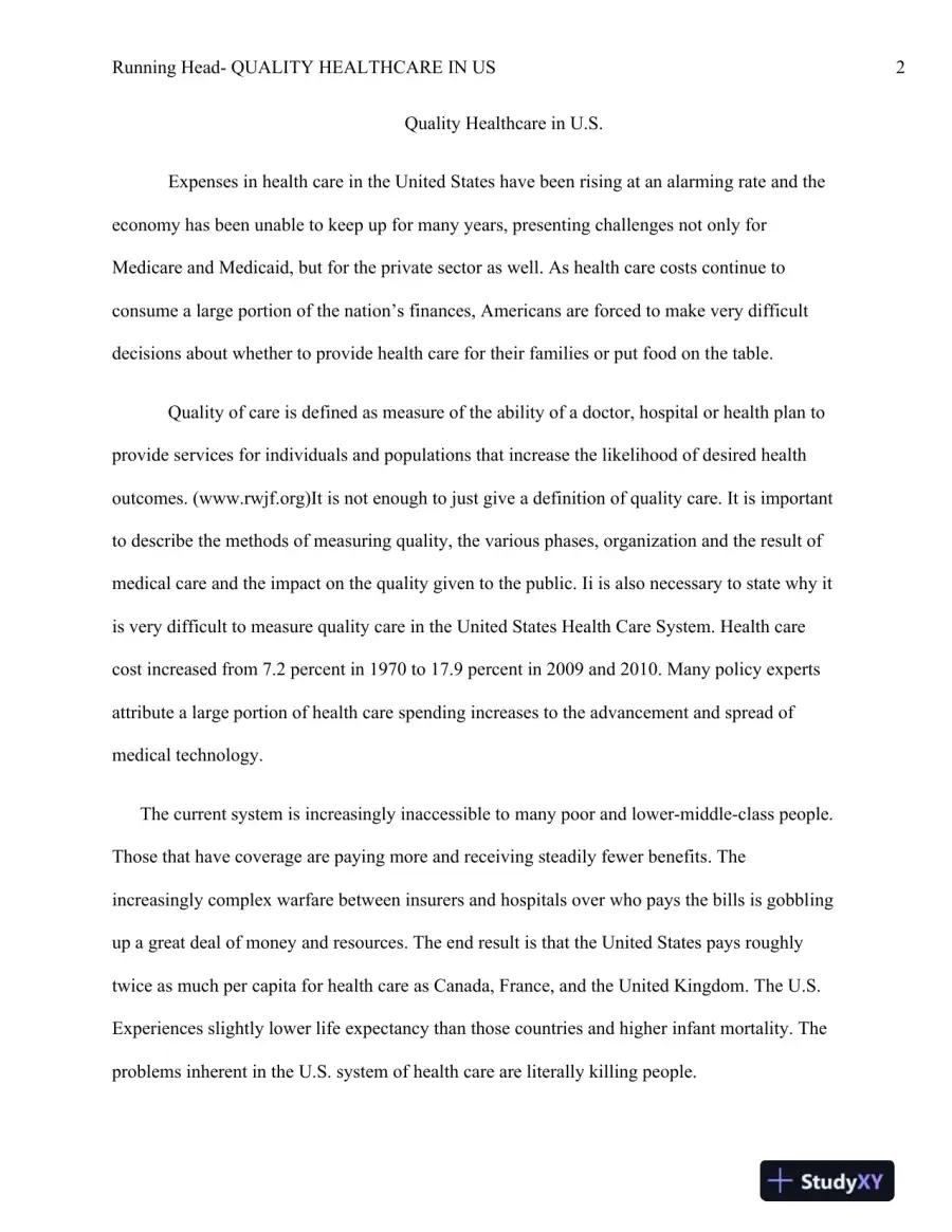 HCA 305 Quality Healthcare in U.S., page 3