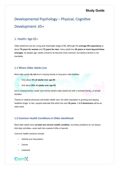 Developmental Psychology - Physical, Cognitive Development 65+ - Page 1 preview image