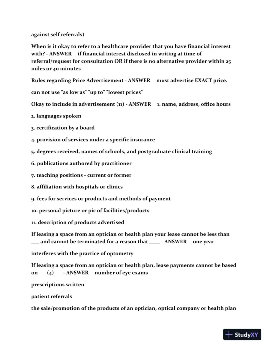 CA Optometry Law Practice Exam with Answers (187 Solved Questions), page 4