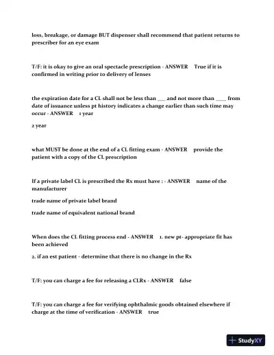CA Optometry Law Practice Exam with Answers (187 Solved Questions) - Page 9 preview image