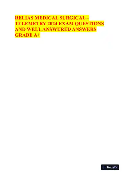 2024 RELIAS Medical Surgical � Telemetry Practice Exam with Answers (158 Solved Questions) - Page 1 preview image
