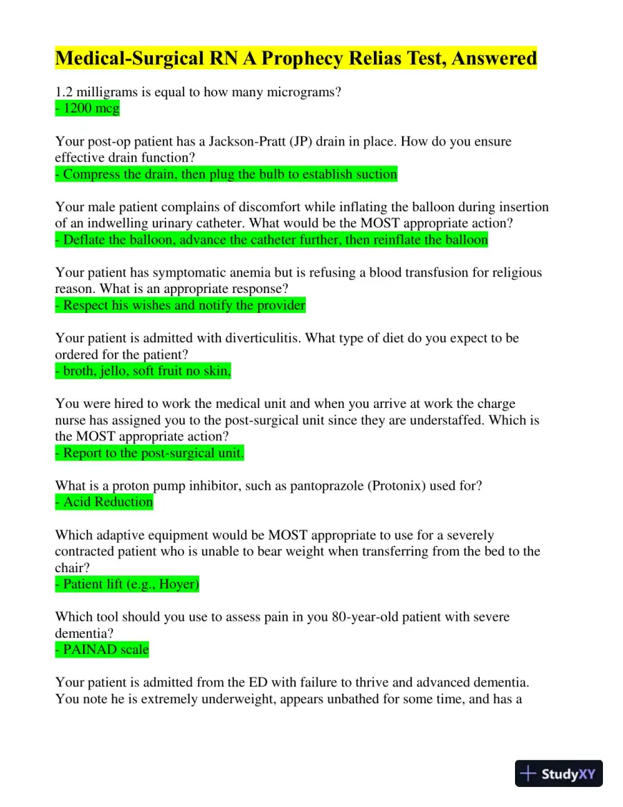 2024 RELIAS Medical Surgical � Telemetry Practice Exam with Answers (158 Solved Questions), page 3