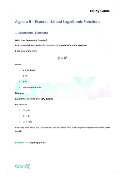 Algebra II - Exponential and Logarithmic Functions - Page 1 preview image