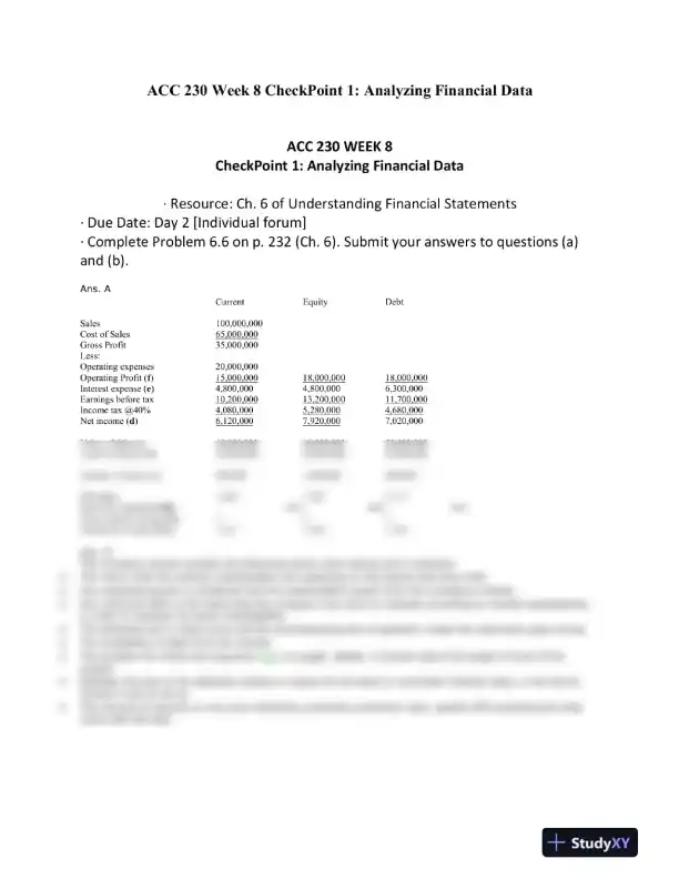ACC 230 Week 8 CheckPoint 1: Analyzing Financial Data - Page 1 preview image