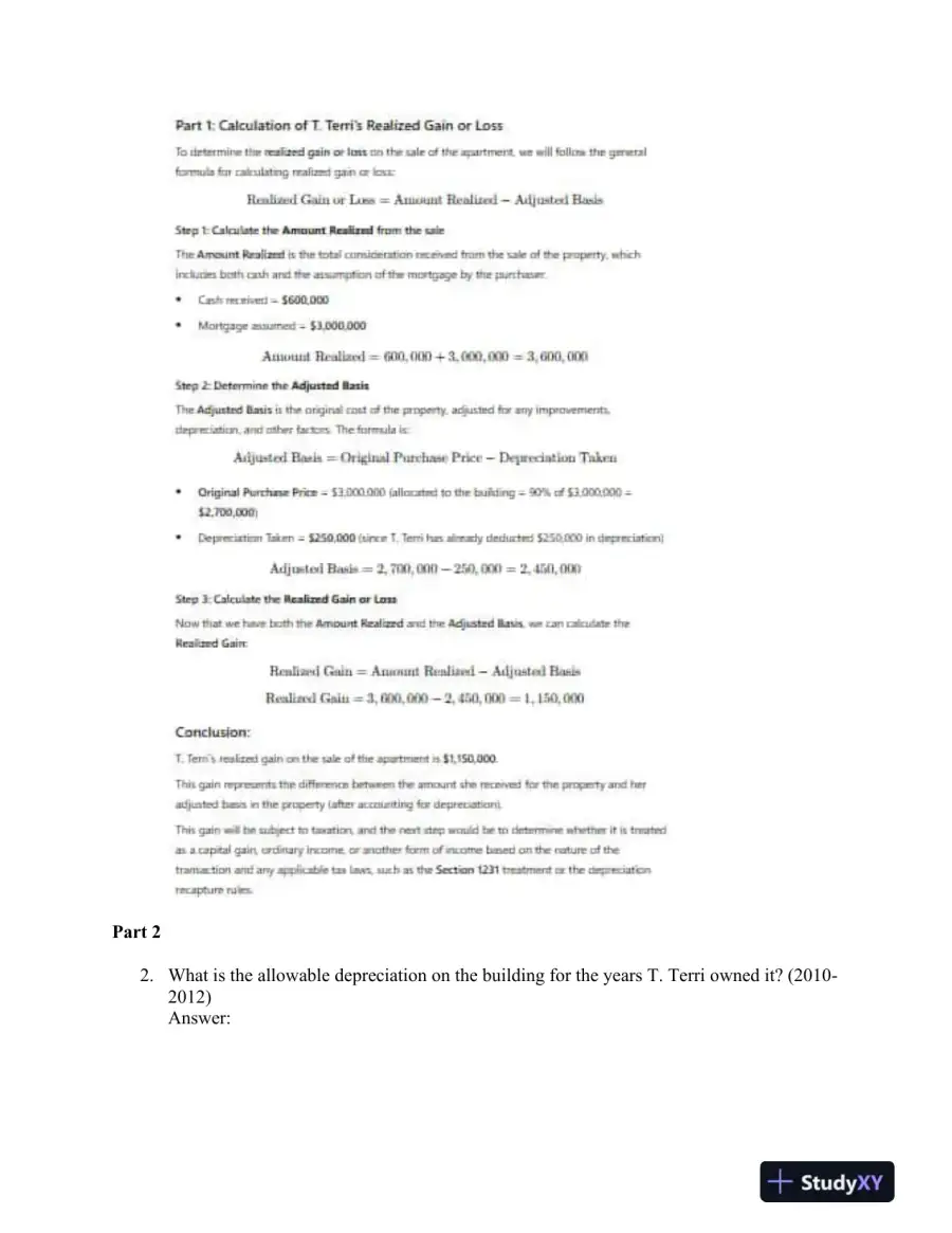 Tax Implications of Real Estate Transactions: Analyzing the Sale of an Apartment by Ms. T. Terri, page 3
