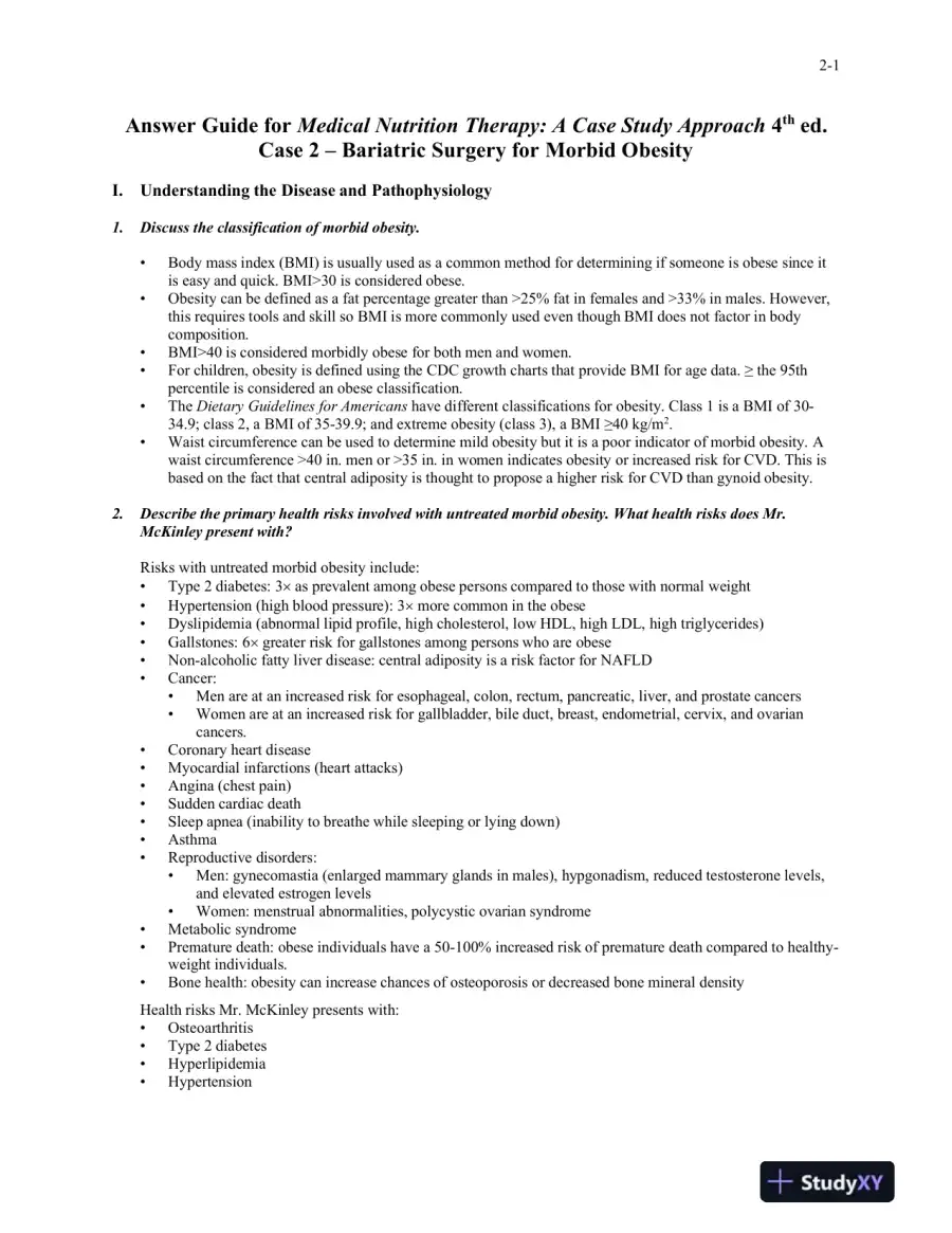Solution Manual For Medical Nutrition Therapy: A Case Study Approach, 4th Edition, page 10