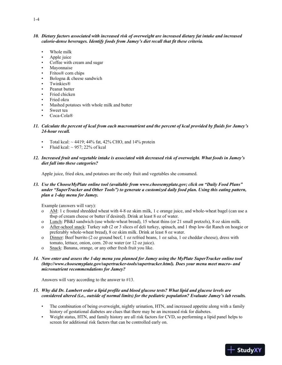 Solution Manual For Medical Nutrition Therapy: A Case Study Approach, 4th Edition, page 5