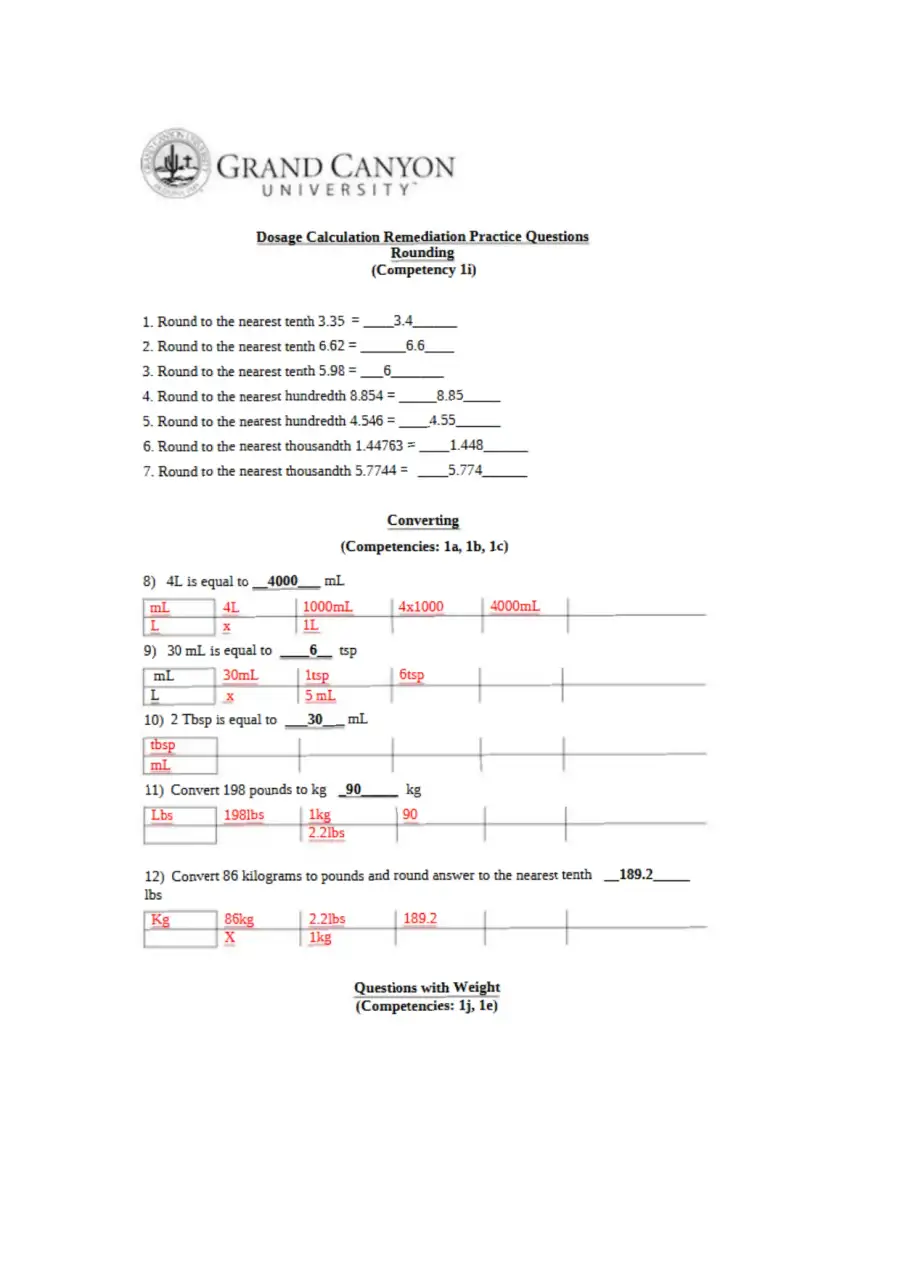 NSG318 Drug Calculation Medication Math Competency, page 2