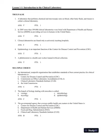 Basic Clinical Laboratory Techniques 6th Edition Test Bank - Page 1 preview image