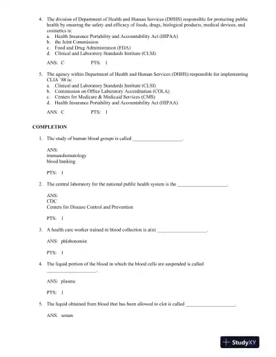 Basic Clinical Laboratory Techniques 6th Edition Test Bank - Page 3 preview image